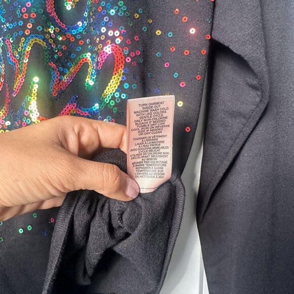 Philosophy Very Merry Sequin Black Sweatshirt Pullover Top Women's Medium - Picture 8 of 8